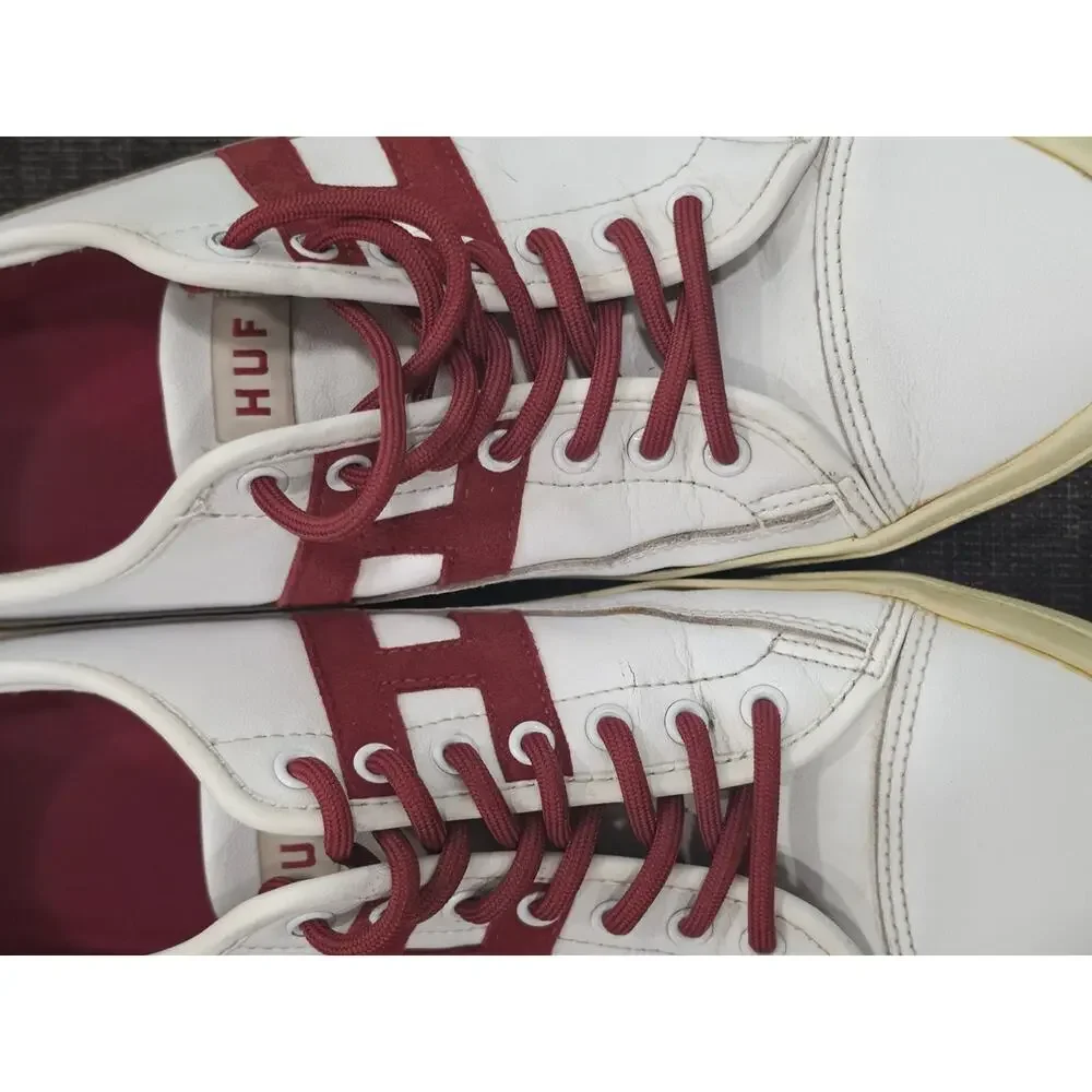 HUF Hupper 2 Lo Sneakers Men Size 11.5 White Burgundy Red Canvas Leather Skate